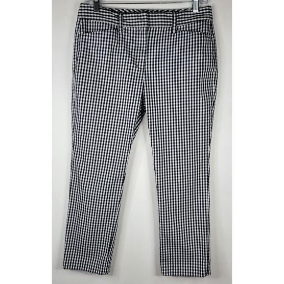 Lands End Mid Rise Slim Leg Pants Womens Size 6P Black White Check Ankle Stretch - Picture 1 of 5